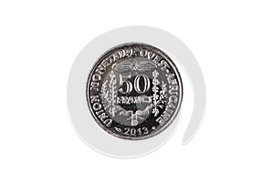 Silver 50 West African Franc coin on a white background
