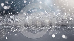 Silver abstract snow falling winter christmas holiday background with sparkles and glitter.