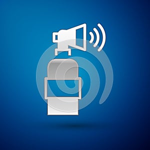 Silver Air horn icon isolated on blue background. Sport fans or citizens against government and corruption. Vector