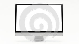 Silver All-in- One Desktop Computer Display with White Blank Screen on White Background