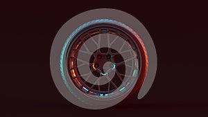 Silver Alloy Rim Wheel Complex Pattern Open Wheel Design with Racing Tyre with Red Blue Moody 80s lighting