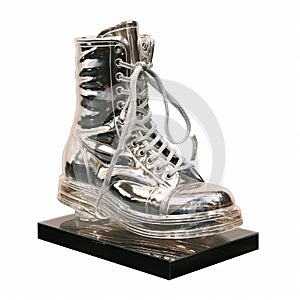 Silver Aluminum Chromepunk Boot Statue With Mirrored Finish