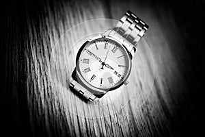 Silver Analogue Wrist Watch Black and White