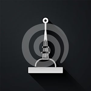 Silver Antenna icon isolated on black background. Radio antenna wireless. Technology and network signal radio antenna