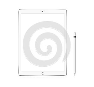 Silver Apple iPad Pro portable device with pencil photo