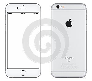Silver Apple iPhone 6s mockup front view and back side