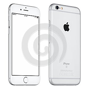 Silver Apple iPhone 6S mockup slightly rotated front view