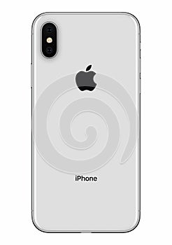 Silver Apple iPhone X back side front view isolated on white background