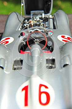 Silver arrow racing car: Mercedes-Benz W196R Streamliner body - cockpit view