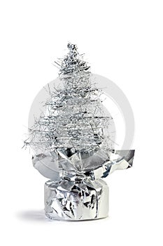 Silver artificial Christmas tree made of tinsel