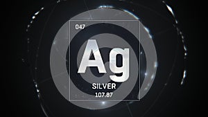 Silver as Element 47 of the Periodic Table 3D illustration on silver background
