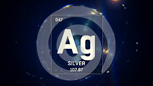 Silver as Element 47 of the Periodic Table 3D illustration on blue background