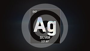 Silver as Element 47 of the Periodic Table 3D illustration on grey background