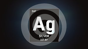 Silver as Element 47 of the Periodic Table 3D illustration on grey background