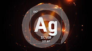 Silver as Element 47 of the Periodic Table 3D illustration on orange background