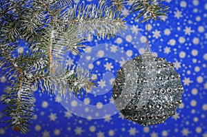 Silver ball decorates the Christmas tree