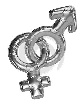 Silver balloon with a male and female gender symbol. Helium gender signs balloons. Bachelorette party, birthday, celebrate