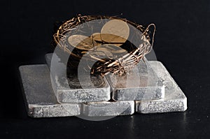 Silver Bars with Nest Egg of Gold Eagles