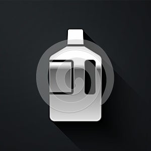 Silver Big bottle with clean water icon isolated on black background. Plastic container for the cooler. Long shadow