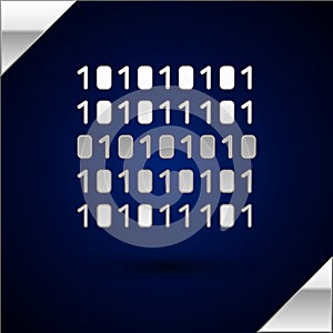Silver Binary code icon isolated on dark blue background. Vector Illustration