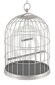 Silver bird cage, metallic birdcage. 3D rendering