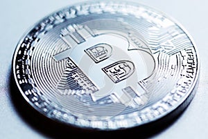 Silver bitcoin close-up