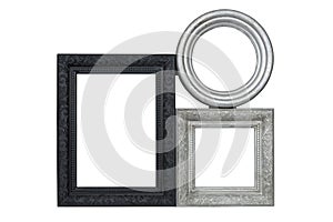 Silver and black carved picture frames set