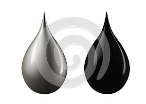 Silver and black droplet isolated on white background