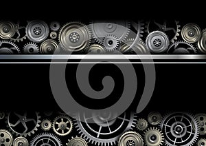 Silver black machinery technology background, metal cog and gears