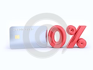 Silver blank credit card and red zero percent reflection 3d render