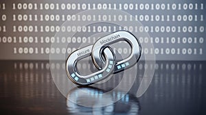 Silver Blockchain Link with Binary Code Background
