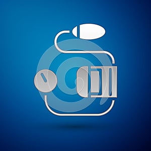 Silver Blood pressure icon isolated on blue background. Vector