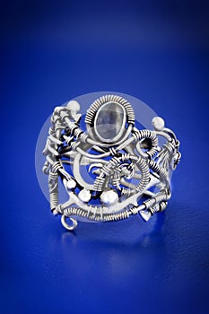 Silver blue sapphire wire wrap ring-2