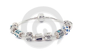 Silver bracelet with beads on white