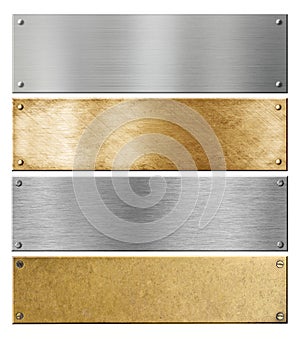 Silver and brass metal plates or plaques with