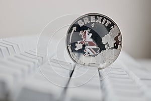 Silver Brexit coin with map