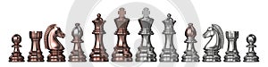 Silver and bronze all chess pieces 3D