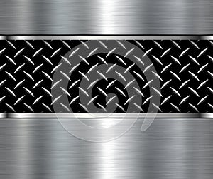 Silver brushed metal texture with diamond metallic pattern