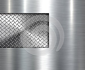 Silver brushed metal texture with diamond metallic pattern