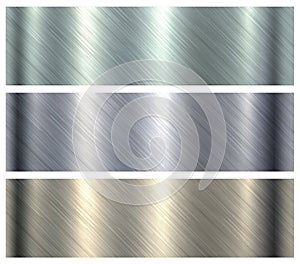 Silver brushed metal textures set, shiny metallic pattern