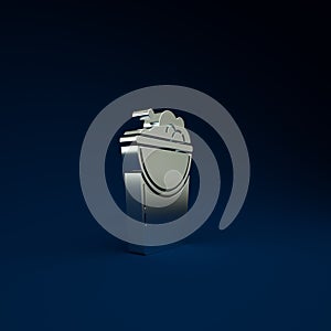 Silver Bucket with foam and bubbles icon isolated on blue background. Cleaning service concept. Minimalism concept. 3d