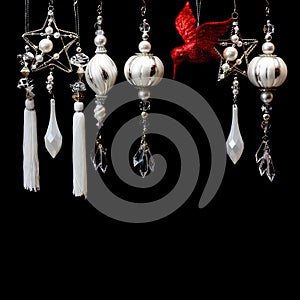 Silver Bulbs and Red Bird Christmas Ornaments