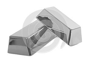 Silver bullion bars on white background