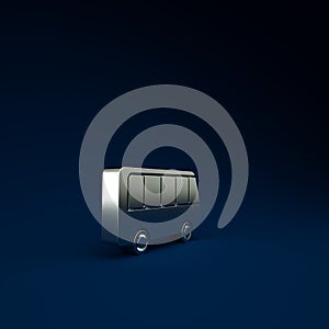 Silver Bus icon isolated on blue background. Transportation concept. Bus tour transport sign. Tourism or public vehicle