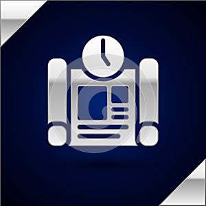 Silver Business project time plan icon isolated on dark blue background. Vector