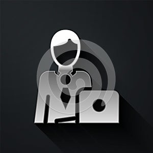 Silver Businessman icon isolated on black background. Business avatar symbol user profile icon. Male user sign. Long