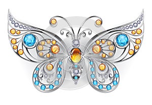 Silver butterfly with amber gems