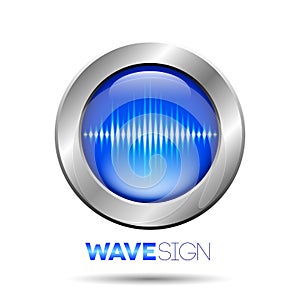 Silver button with sound wave sign