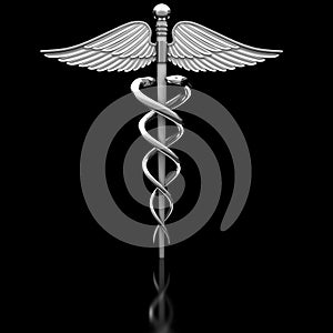 Silver caduceus medical symbol