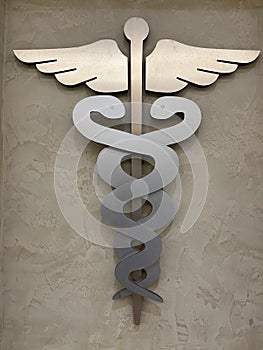 Silver Caduceus medical symbol